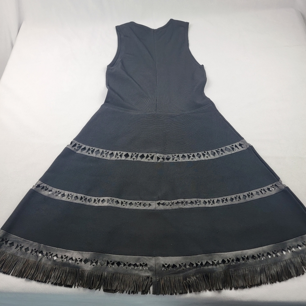 Parker black bandage aline vegan leather fringe and cutout trim dress - Picture 3 of 8